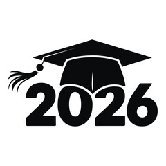 Simple black icon representing the graduation class of 2026 with a mortarboard cap illustration