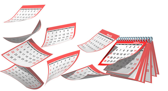 calendar flying pages memories  past time - 3d rendering