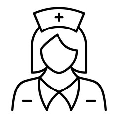 Female Nurse with Traditional Uniform Cap Line Icon. Representing nursing services, patient care, medical aid, and professional healthcare staff.