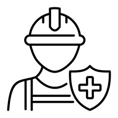 Occupational Health and Safety Insurance for Construction and Industrial Workers Line Icon. representing job site safety, workers compensation, and workplace injury protection.