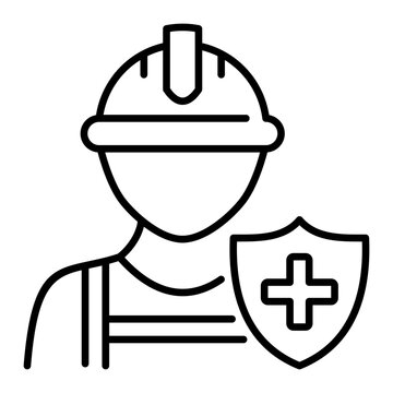 Occupational Health and Safety Insurance for Construction and Industrial Workers Line Icon. representing job site safety, workers compensation, and workplace injury protection.
