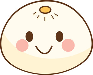 steamed bun and Baozi with a smiling face and rosy cheeks.