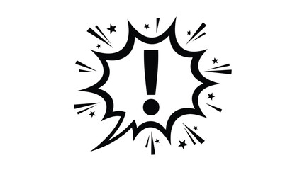 Black and white comic book explosion with an exclamation mark inside