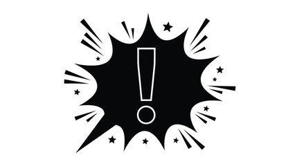 Black and white explosion comic style with an exclamation point symbol