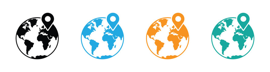 Earth globe and map pins icon. online deliver service, delivery tracking, pin location point marker of shipment map. World traveling or GPS navigation concept.