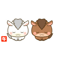 午年の年賀状素材　お辞儀をする二匹の馬