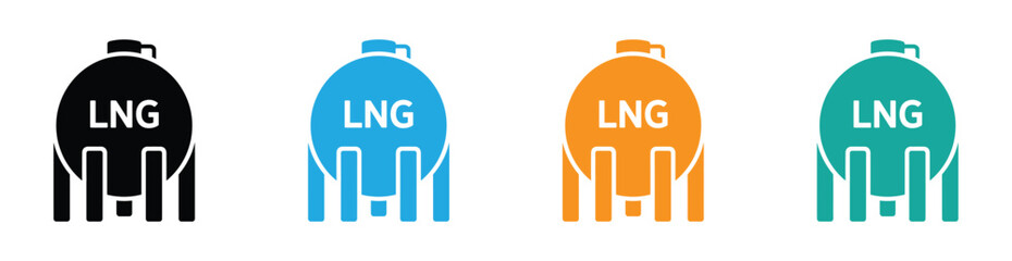 LNG icon. LNG tank and LNG storage vector illustrations. LNG terminal glyph vector icons set. LNG storage tank icons in four color variations.