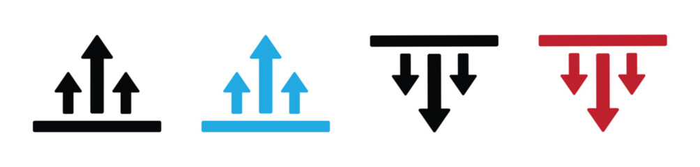 Arrows indicating growth and decline in business and finance.  Financial data transfer, growth or decline business graph result. A set of arrow direction elements, decrease, increase. 