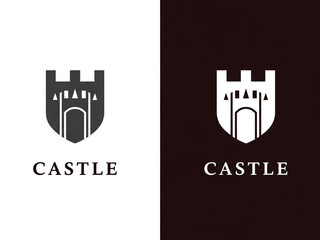 Minimalist Castle Tower Logo Design in Dual Color Schemes for Heritage and Security Branding