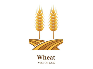 Golden Wheat Icon with Cultivated Field Vector Design