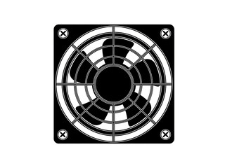 Black and White Cooling Fan Icon with Circular Grille and Mounting Frame
