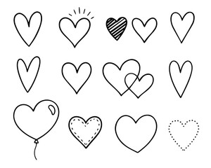 Set of hand drawn heart. collection scribble markers hearts isolated on white background. Vector illustration graphic design, web and other.