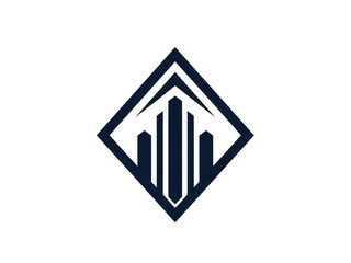 Diamond-Shaped Urban Logo with Skyscraper Bars and Rooftop Peaks