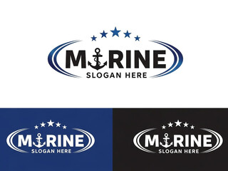 Marine Logo with Anchor-A and Five-Star Nautical Theme