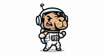 Obraz premium Playful Cartoon Animal Character in Astronaut Suit Exploring Outer Space Adventure