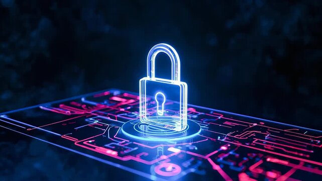 Cybersecurity: Glowing padlock icon illuminating the concept of online security, symbolizing data protection and digital safety, set against a dark, futuristic background.