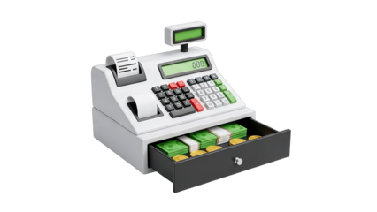 Cash Register with Money and Receipt - Finance Concept