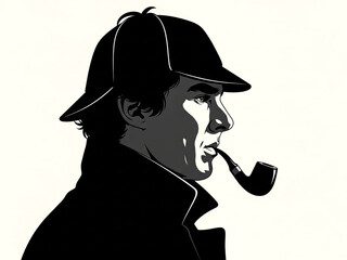 Iconic Detective Silhouette with Deerstalker Hat and Pipe