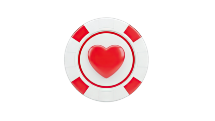 Casino Chip with Heart Symbol on White Background