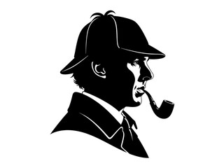 Classic Detective Silhouette with Deerstalker Hat and Pipe