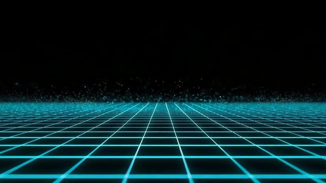 Cyber Grid Horizon: An abstract depiction of the digital expanse, with a futuristic perspective that leads the eye toward an infinite horizon, underscored by a dark backdrop.