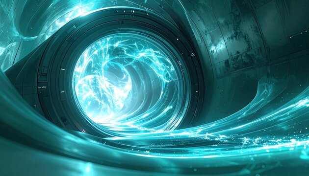 Abstract blue energy vortex with swirling light and motion.