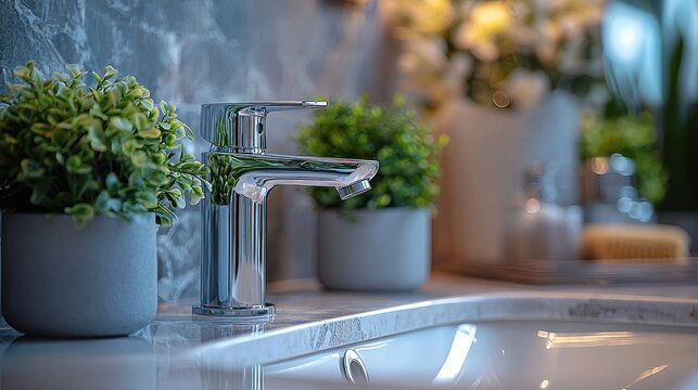 Modern chrome faucet bathroom sink