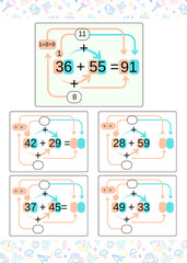 Addition worksheets designed for children to practice basic math skills, suitable for classrooms, homeschooling, workbooks, and early learning activities.