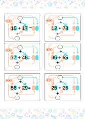 Addition worksheets designed for children to practice basic math skills, suitable for classrooms, homeschooling, workbooks, and early learning activities.