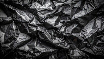 Abstract Black Crumpled Foil Texture Background with Dramatic Lighting.