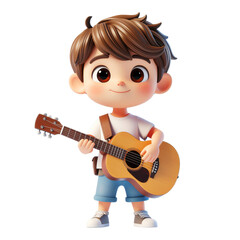 Obraz premium 3d cartoon character Young boy playing guitar PNG