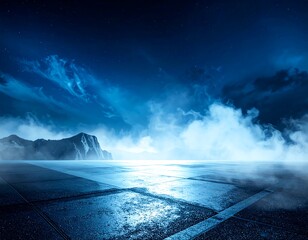 Dramatic night scene of a mountain range with dramatic clouds