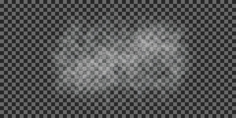 Realistic smoke or fog effect transparent overlay for atmospheric design isolated on checkered background EPS vector