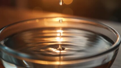 Abstract macro of blue water ripples splashing against a clear glass candle holder with clean liquid drops and a motion reflection on the wet surface - Powered by Adobe