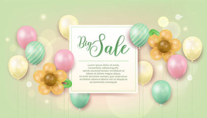 Pastel Spring Balloon Big Sale Banner Background for Promotion, Event Display, Holiday Sale and Friendly Brand Design