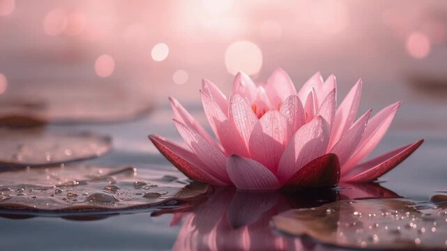 Pink Lotus Floating on Water for Vesak Buddha Day Offering

