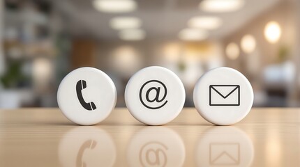 Communication icons on office desk for business contact