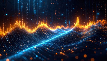 Obraz premium Abstract Data Visualization with Dynamic Waves and Digital Signals.