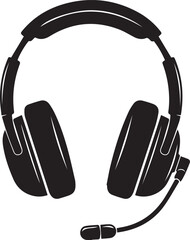 Black silhouette of gaming headphones with microphone on white background