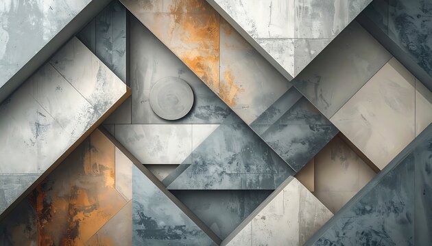 Abstract Geometric Composition with Textured Concrete and Metallic Accents. - Powered by Adobe