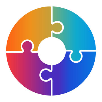 A vibrant illustration of four interconnected puzzle pieces forming a complete circular cycle isolated on transparent background