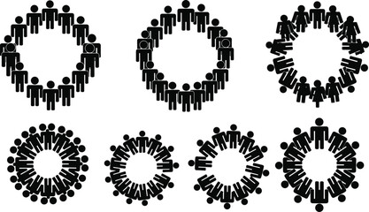 Teamwork unity circle, community connection concept, people holding hands in round formation, social cooperation design, vector illustration, diversity, support, togetherness symbol.