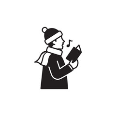 Single Vector Christmas caroler silhouette icon, singing holiday choir vector design, flat black and white festive illustration, minimal line style,vector, people, worker, drawing, businessman, money