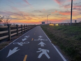 Paved Running and Biking Trail in Brooklyn, New York at Sunset