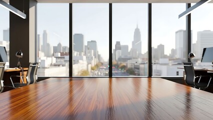Fototapeta premium Modern Office Conference Room with City Skyline View