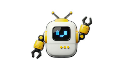 Cute Robot with Arms and Antennas on White Background