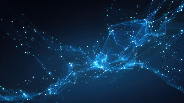 Stunning digital representation of blue abstract network showcasing interconnected lines and glowing particles, symbolizing economic growth within - Powered by Adobe