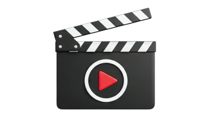 Clapperboard with Play Button Icon on White Background