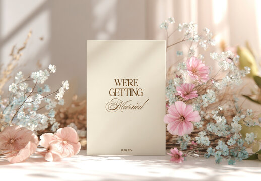 Elegant Floral Wedding Invitation Card Mockup PSD