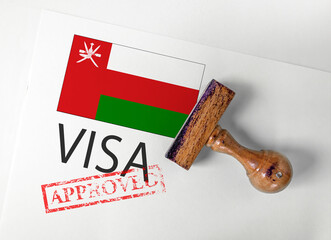  Oman Visa Approved with Rubber Stamp and flag
